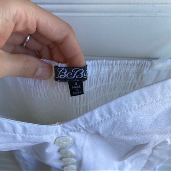 Bebop S White Strapless Pleated Button Sweetheart Neck Short Mini Dress - Picture 5 of 6